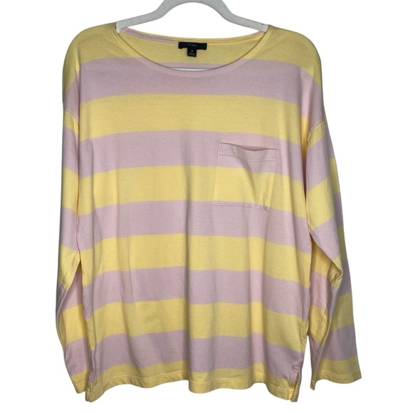 J. Crew Tops - J Crew Slouchy Fit Yellow/Pink Striped Long Sleeve Shirt Size M